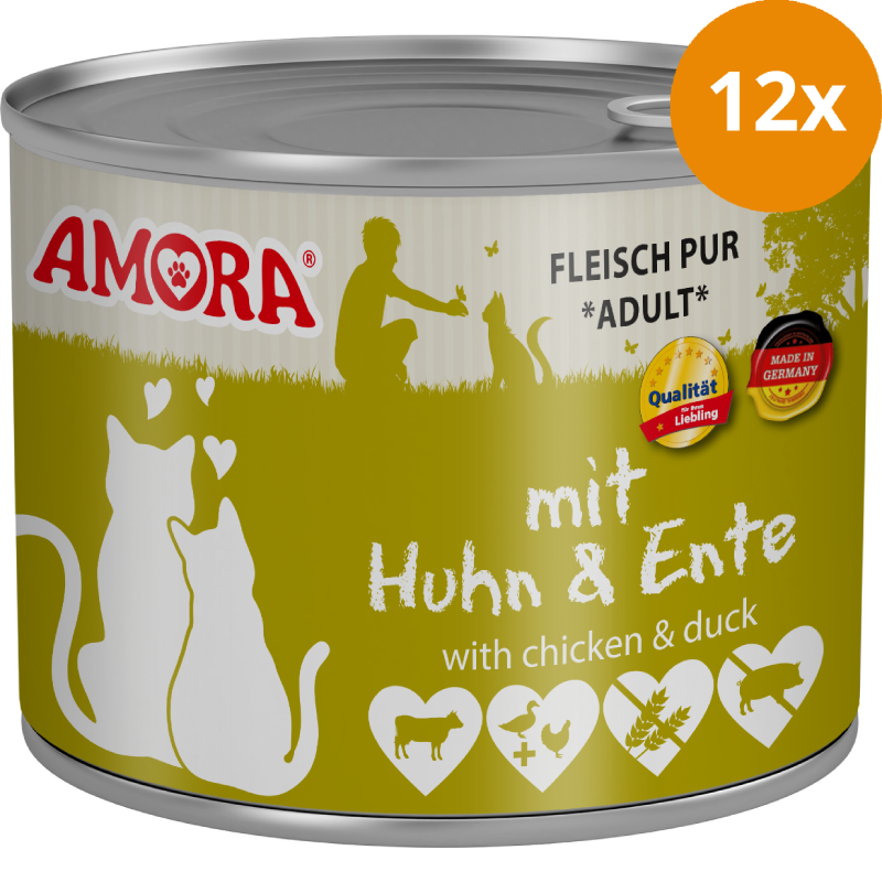AMORA Fleisch Pur Adult Huhn & Ente 12 x 200 g