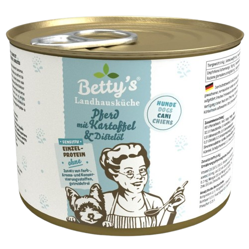 Bettys Landhausküche Hund Dose Sensitiv Pferd mit Kartoffel & Distelöl 200 g