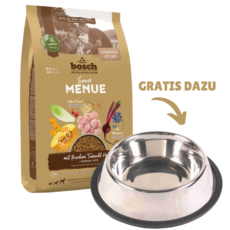 bosch HPC MENUE Senior Tierwohl-Huhn 12 kg + GRATIS TRIXIE Napf