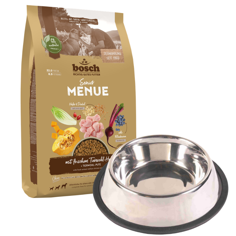 bosch HPC MENUE Senior Tierwohl-Huhn 12 kg + GRATIS TRIXIE Napf