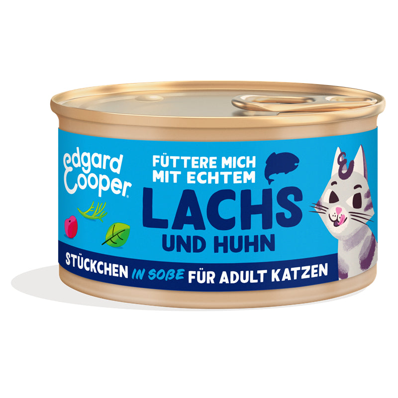 Edgard & Cooper Stückchen in Soße Adult Pazifischer Lachs und Freilaufhuhn mit Cranberrys und Basilikum 85g