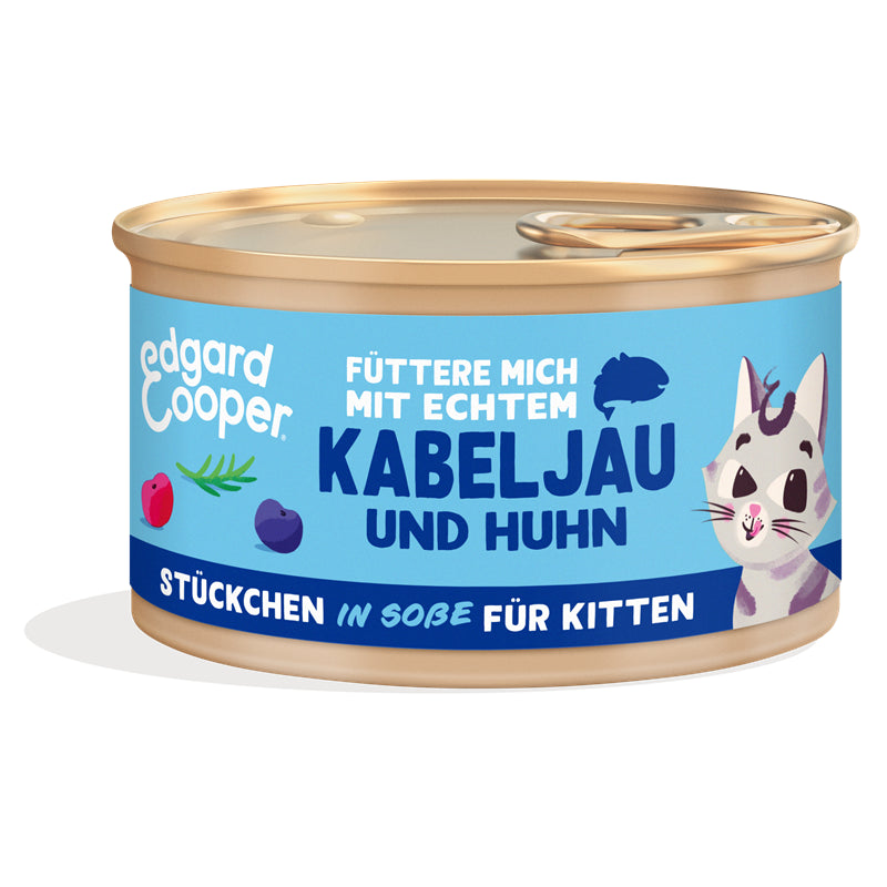 Edgard & Cooper Stückchen in Soße Adult MSC-Kabeljau und Freilaufhuhn mit Blaubeeren, Cranberrys 85g