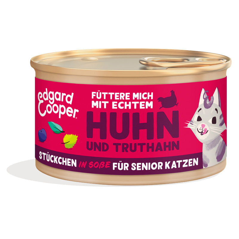 Edgard & Cooper Stückchen in Soße Senior Freilauftruthahn und Freilaufhuhn mit Blaubeeren, Nesselblätter 85g