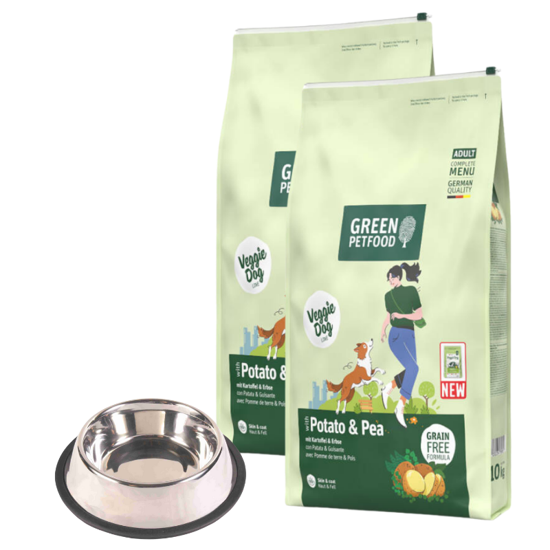 Green Petfood Dog Potato & Pea 2 x 10 kg + GRATIS TRIXIE Napf