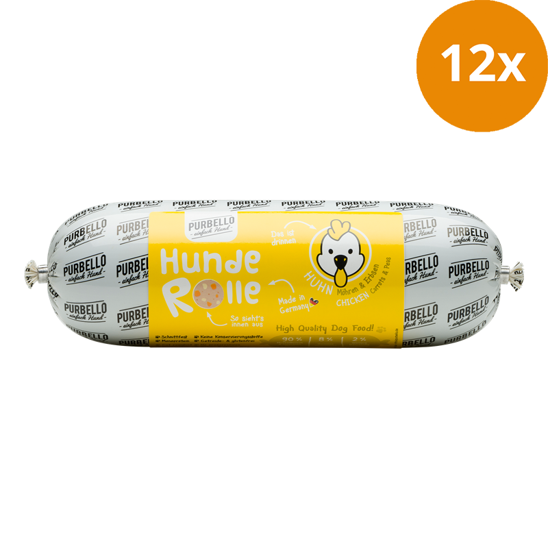 PURBELLO HundeRolle Huhn mit Möhren & Erbsen 800 g