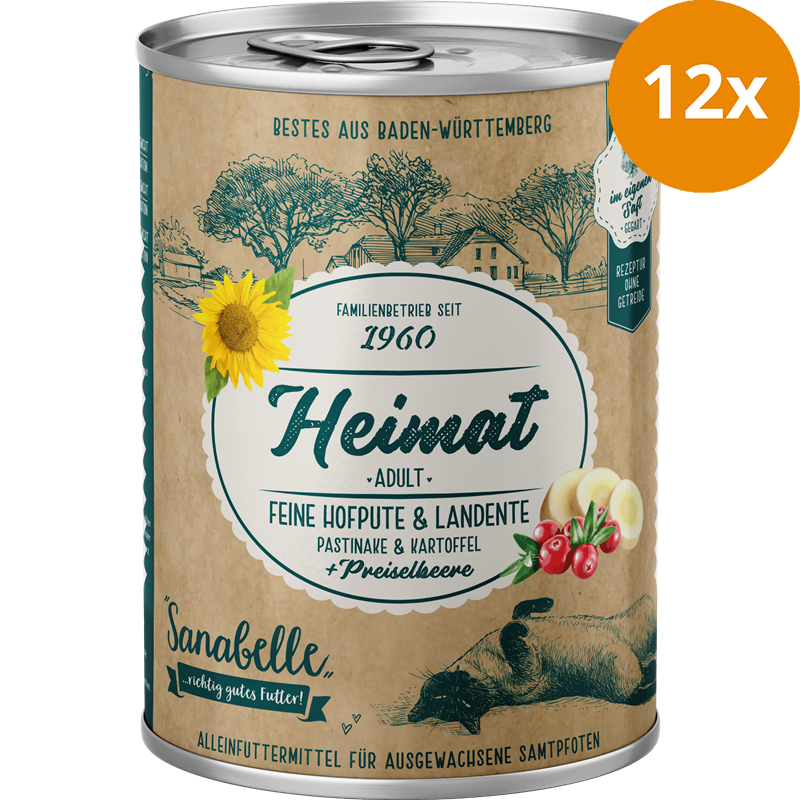 Sanabelle Heimat Dose feine Hofpute & Landente mit Pastinake, Kartoffel und Preiselbeere 400 g