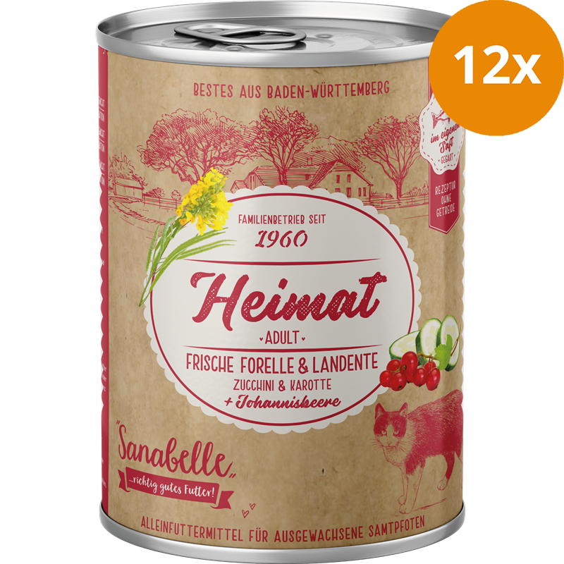 Sanabelle Heimat Dose frische Forelle & Landente mit Zucchini, Karotte und Johannisbeere 400 g