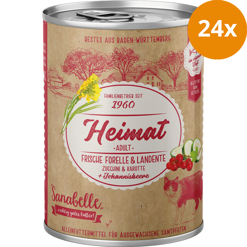 Sanabelle Heimat Dose frische Forelle & Landente mit Zucchini, Karotte und Johannisbeere 400 g