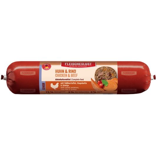 Fleischeslust Lifecycle Senior Huhn & Rind mit Süßkartoffel, Hagebutte & Ginkgo 800g