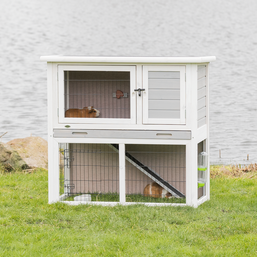 Meerschweinchenstall mit Freilauf grau / weiß - 104 × 97 × 52 cm