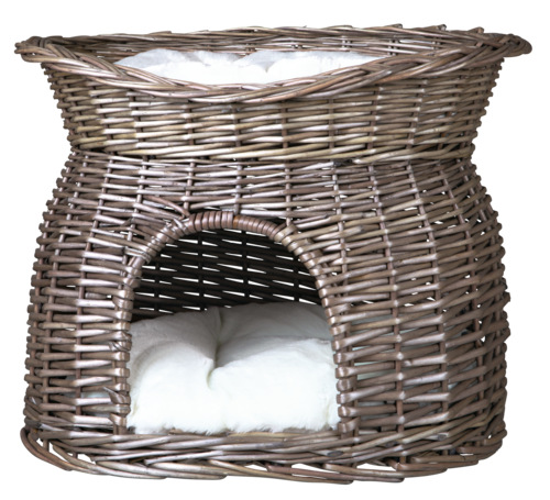 Weidenkorb mit Liegedach grau -  54 × 43 × 37 cm