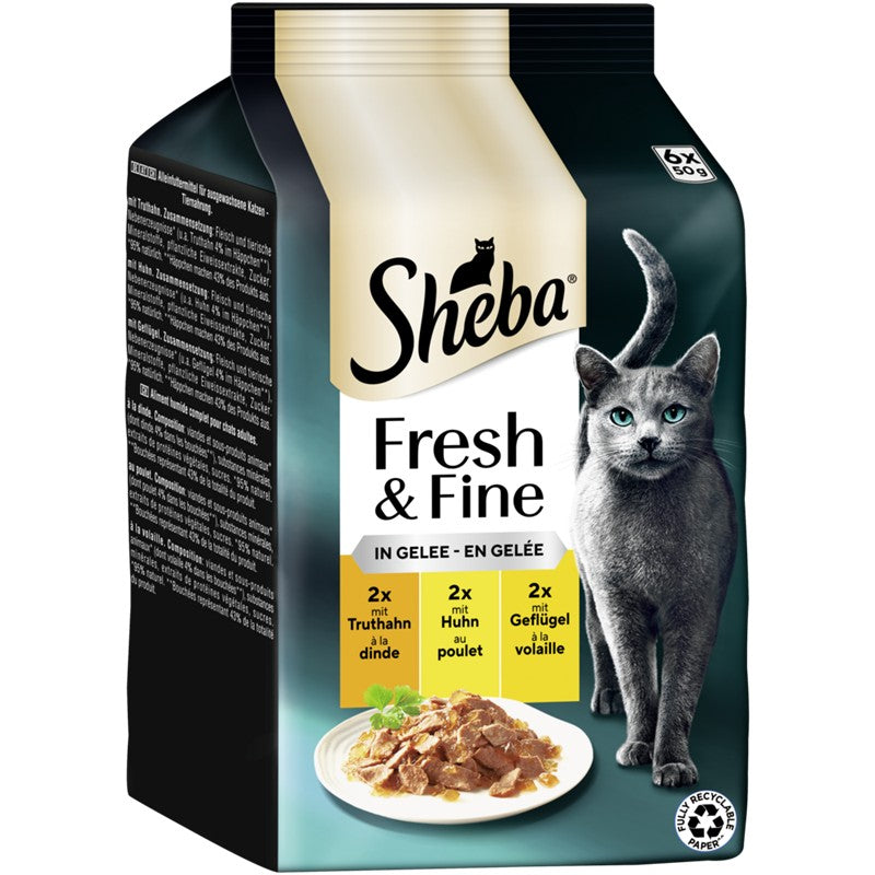 Sheba P.B. MP Fresh & Fine Truthahn, Huhn & Geflügel in Gelee 6x50g