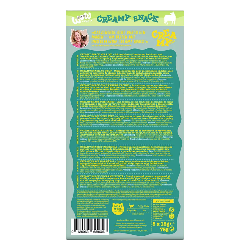 Wow Cat Creamy Snack mit Rind 5x15g