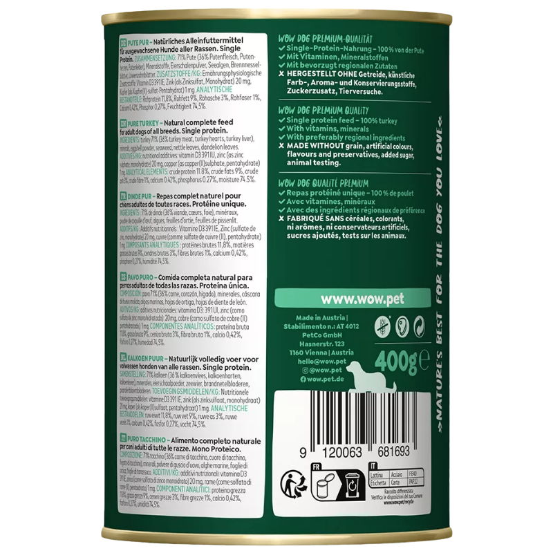 Wow Dog Dose Adult Pur Pute 400g