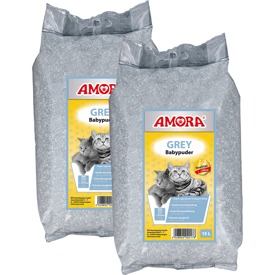 AMORA Katzenstreu Grey Compact Babypuder