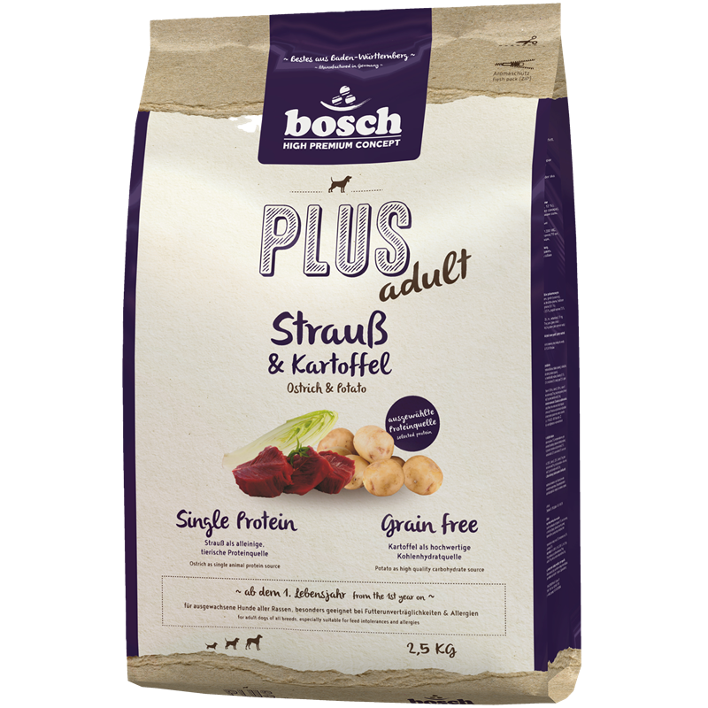 Kombipaket bosch HPC Plus Adult Strauß & Kartoffel 2,5 kg & bosch HPC Plus Adult Forelle & Kartoffel 2,5 kg