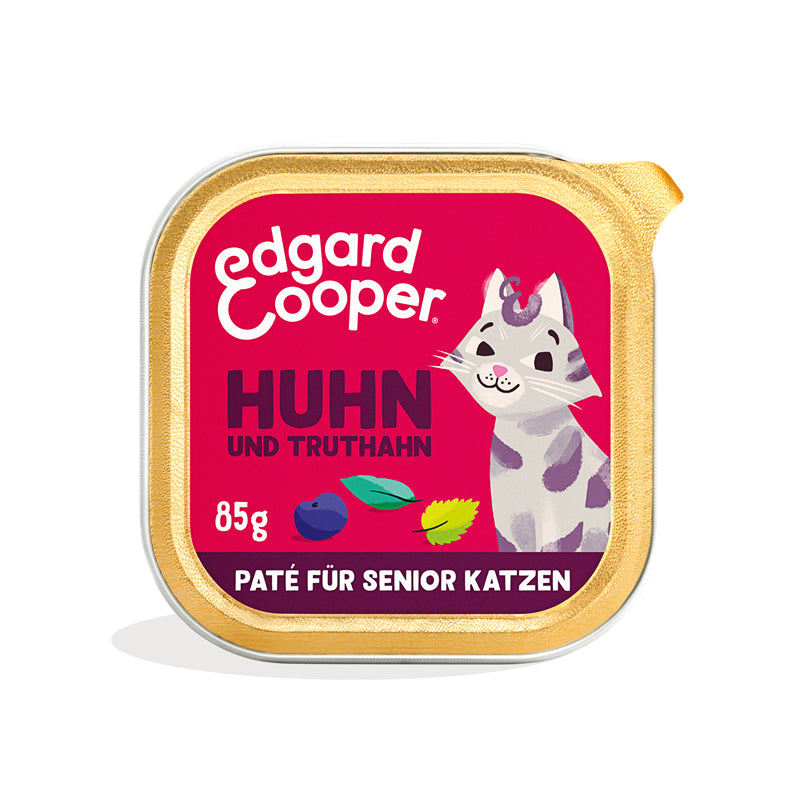 Edgard & Cooper Paté Senior Freilaufhuhn und Freilauftruthahn mit Blaubeeren, Nesselblättern und Sal