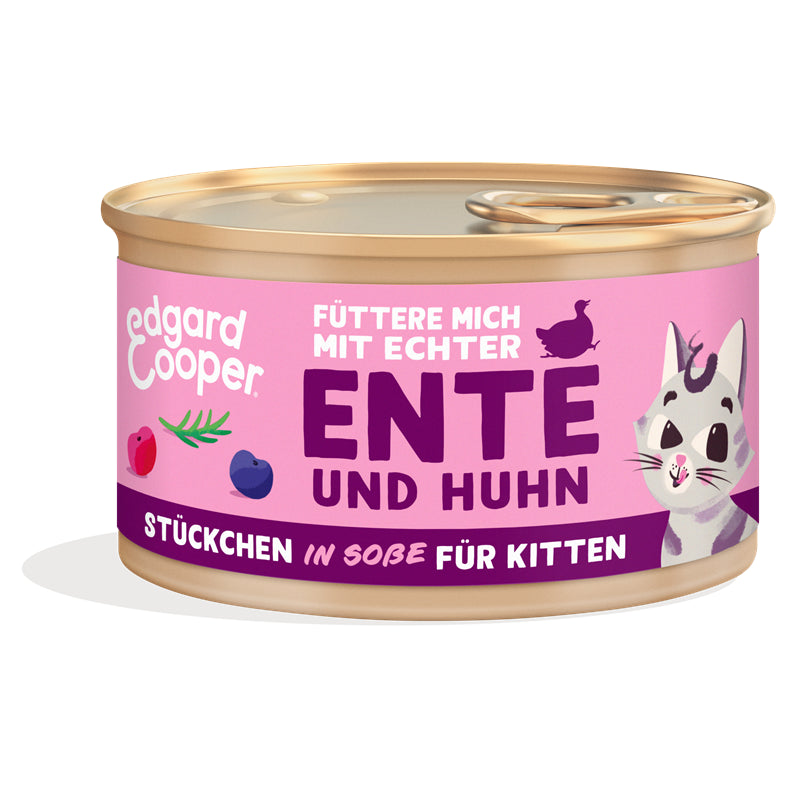 Edgard & Cooper Stückchen in Soße Kitten Freilaufente und Freilaufhuhn mit Blaubeeren, Cranberrys 85g