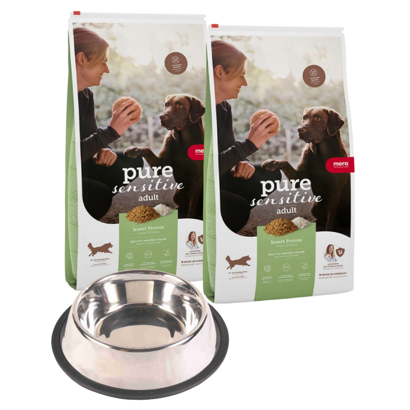 MERA Dog Pure Sensitive Insect Protein 2 x 12,5 kg + GRATIS TRIXIE Napf