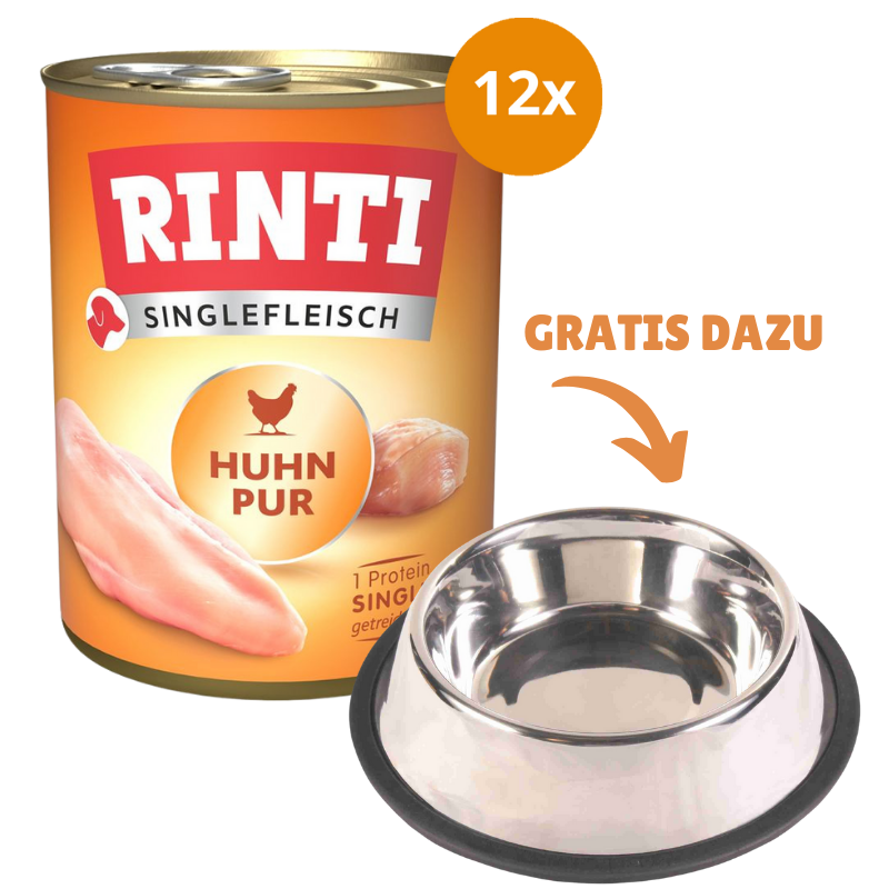 Rinti Singlefleisch Huhn Pur 12 x 800 g + GRATIS TRIXIE Napf