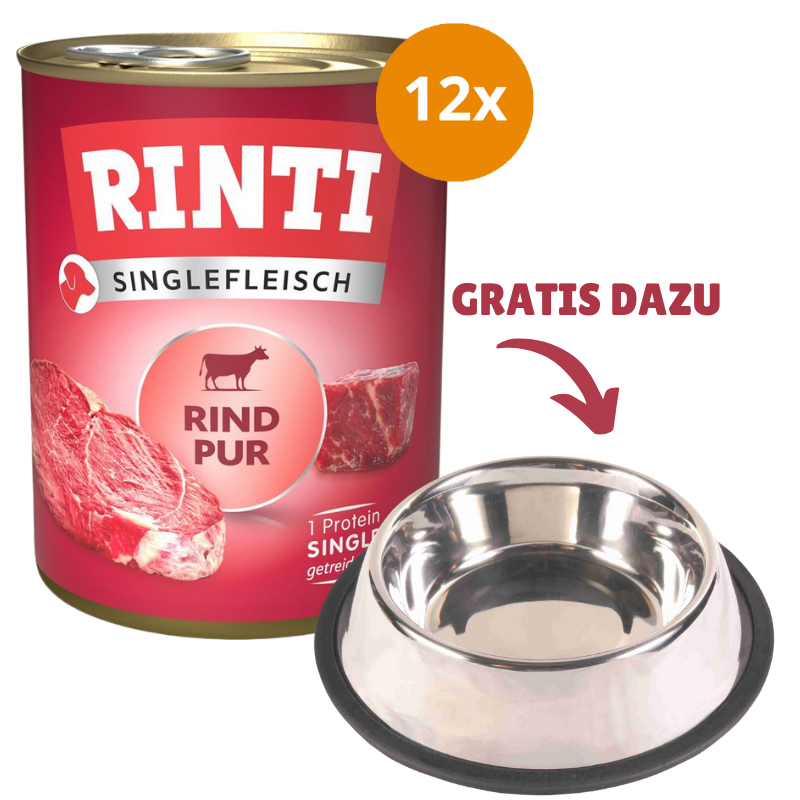 Rinti Singlefleisch Rind Pur 12 x 800 g  + GRATIS TRIXIE Napf