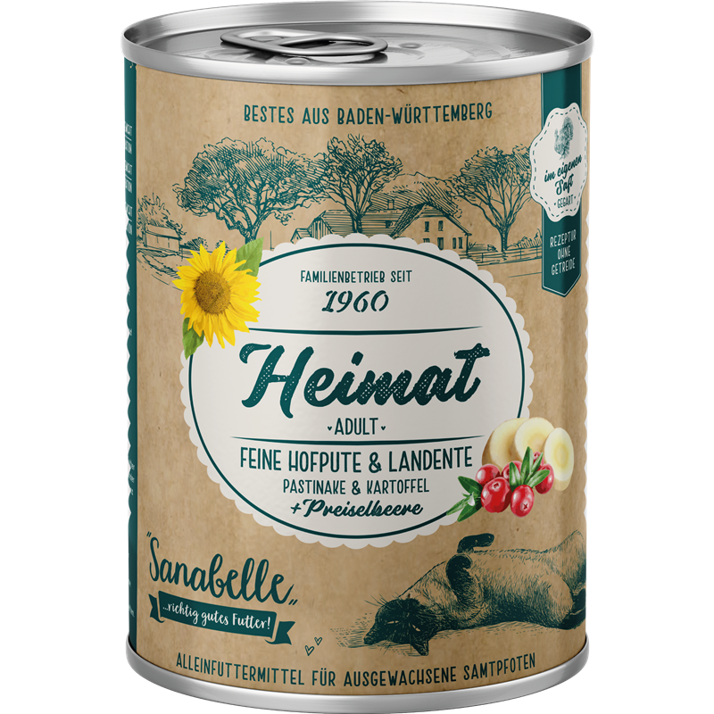 Sanabelle Heimat Dose feine Hofpute & Landente mit Pastinake, Kartoffel und Preiselbeere 400 g
